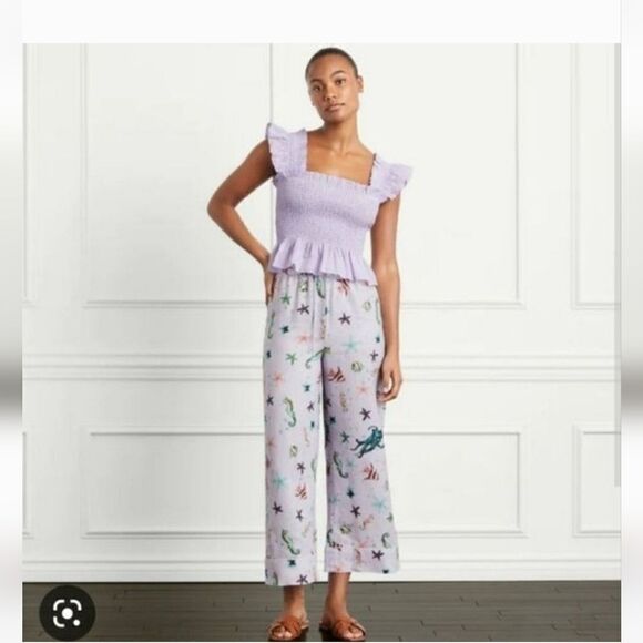 NWT Hill House the Skylar purple sea creatures print linen...